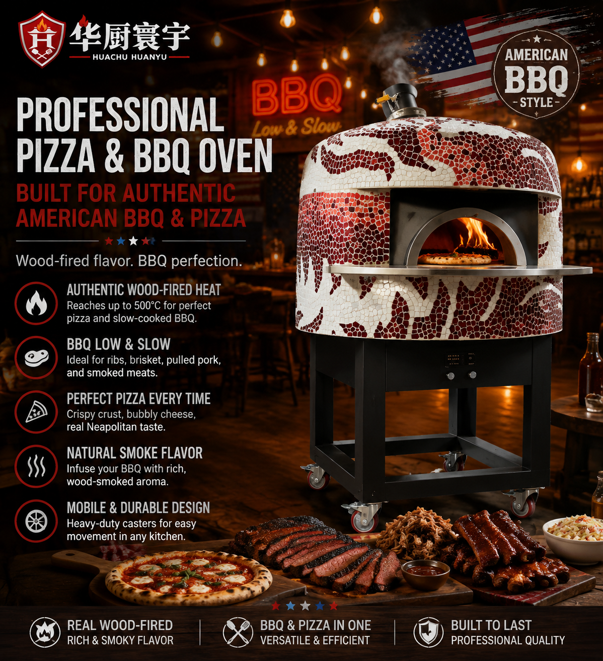 Liberty Mosaic — Professional pizza & BBQ oven · Mobile frame