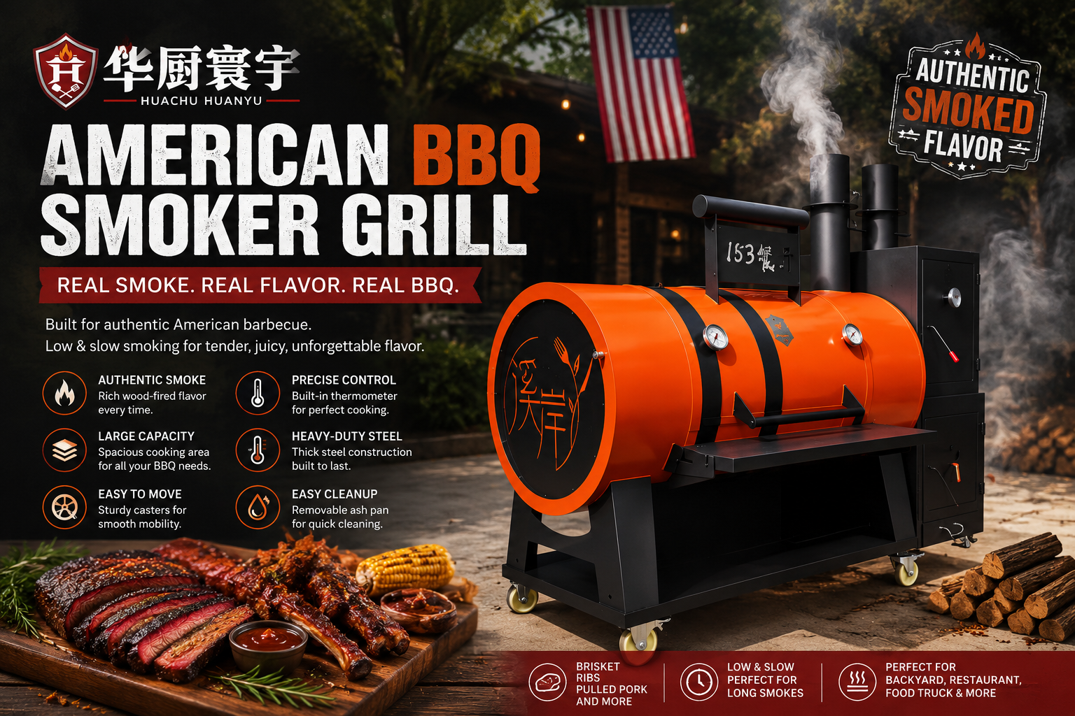 Outpost Orange Offset Smoker Grill